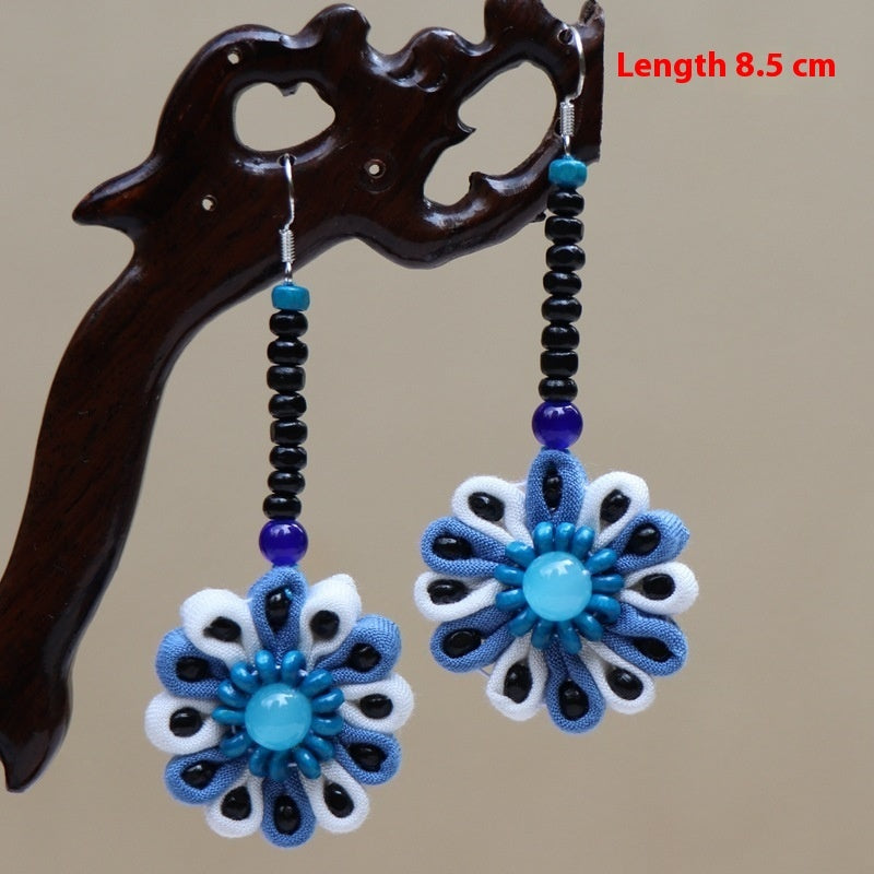 Ethnic Style Blue Dyed Handmade Fabric Earrings