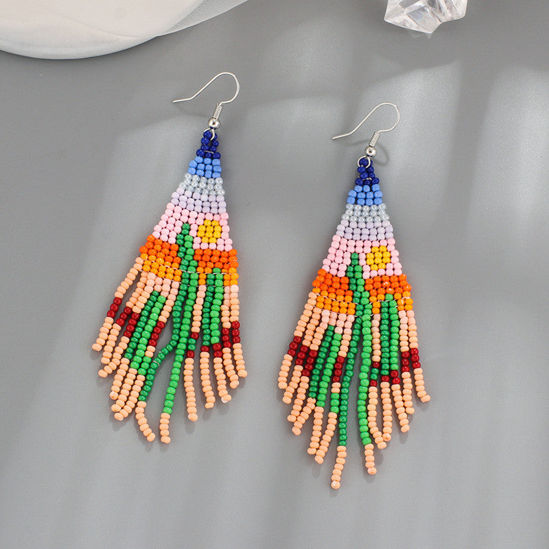 Beaded Ethnic Style Handmade Tassel Bead Earrings