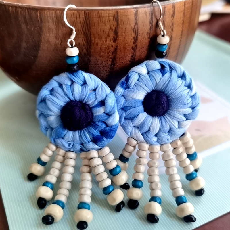 Ethnic Style Blue Dyed Handmade Fabric Earrings