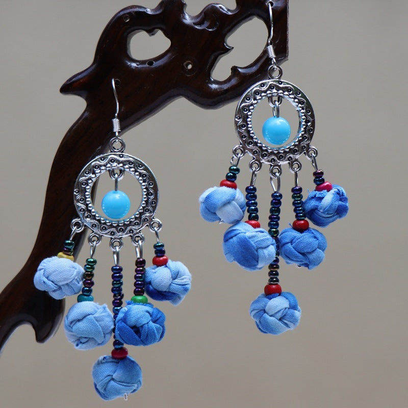 Ethnic Style Blue Dyed Handmade Fabric Earrings