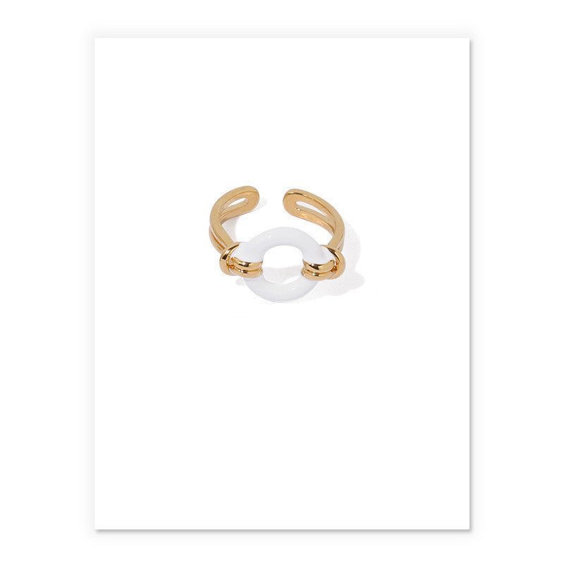 White Handmade Dripping Oil Ring Women