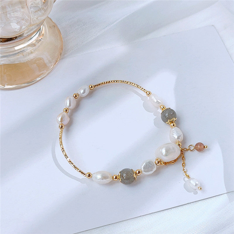 Handmade Natural Freshwater Pearl Moonstone Bracelet