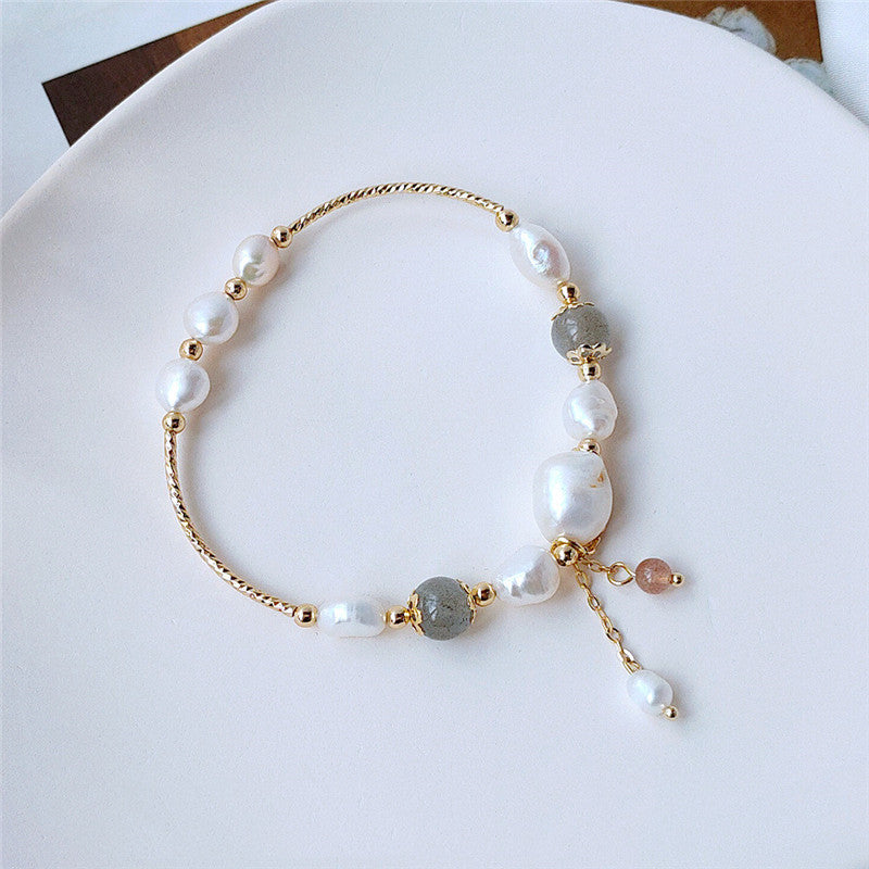 Handmade Natural Freshwater Pearl Moonstone Bracelet