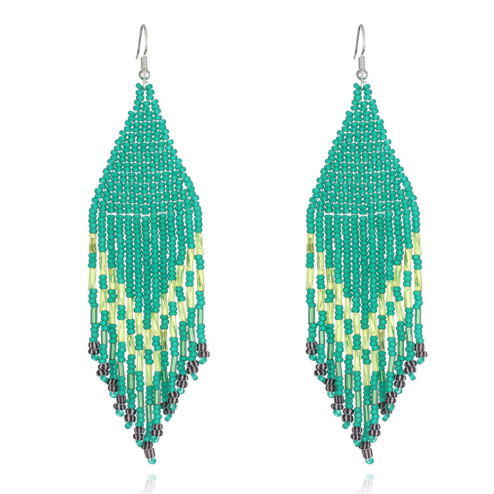 Handmade Rice Bead Tassel Earrings