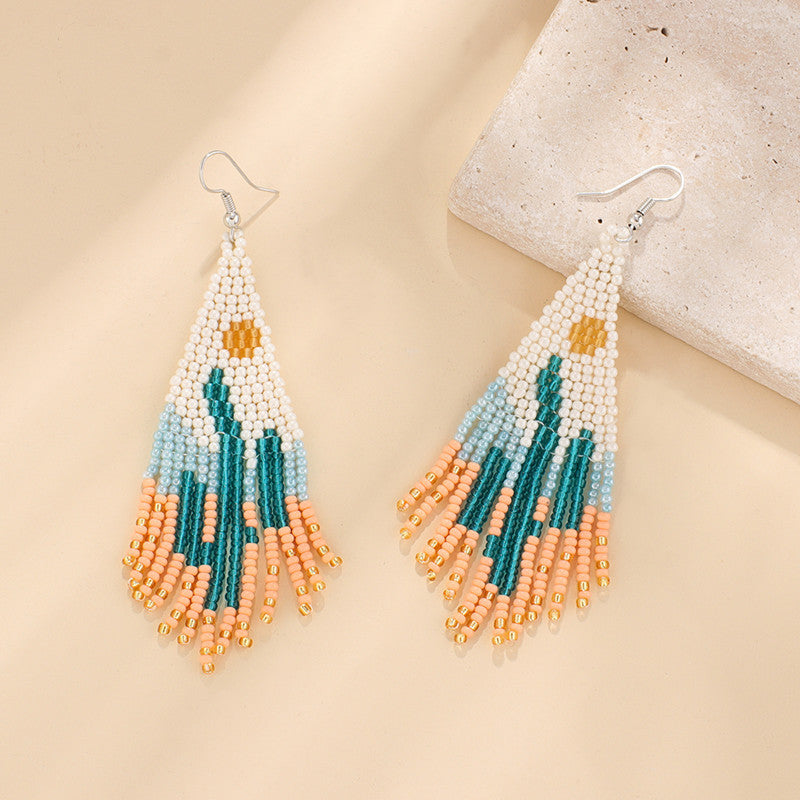 Beaded Ethnic Style Handmade Tassel Bead Earrings