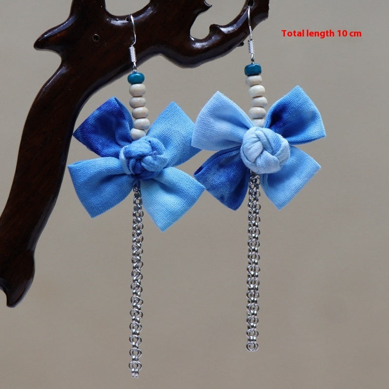 Ethnic Style Blue Dyed Handmade Fabric Earrings