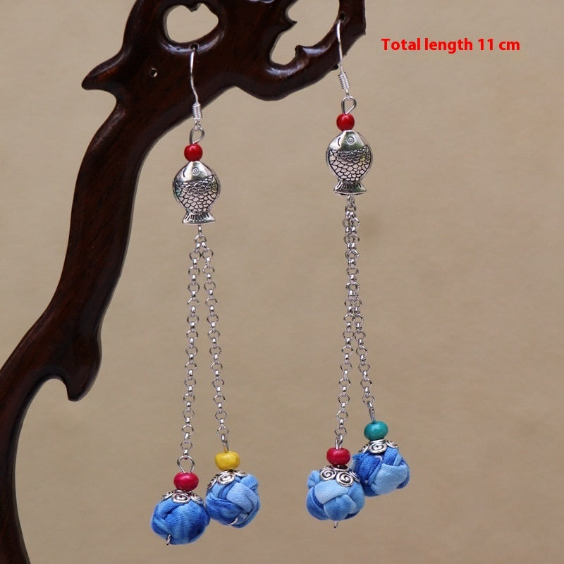 Ethnic Style Blue Dyed Handmade Fabric Earrings