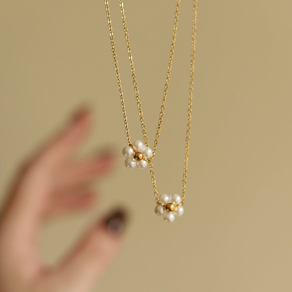 Handmade Flower Small  Glass Pearl Clavicle Chain