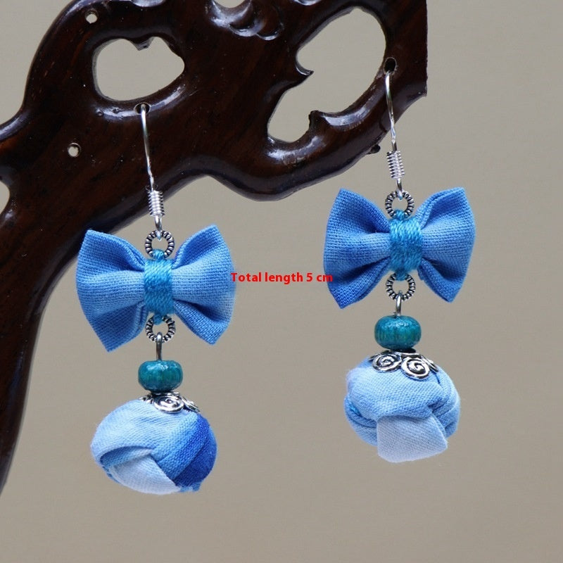 Ethnic Style Blue Dyed Handmade Fabric Earrings