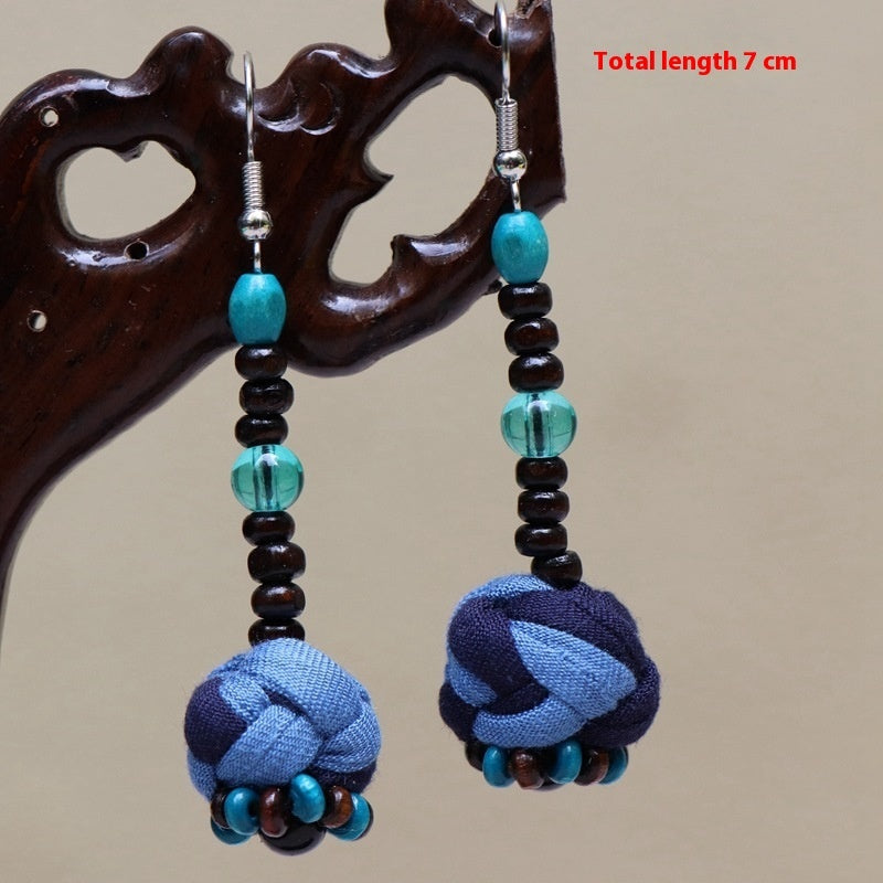 Ethnic Style Blue Dyed Handmade Fabric Earrings