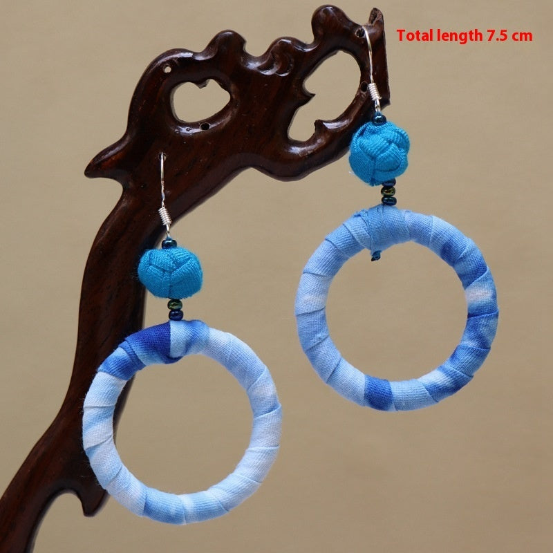 Ethnic Style Blue Dyed Handmade Fabric Earrings