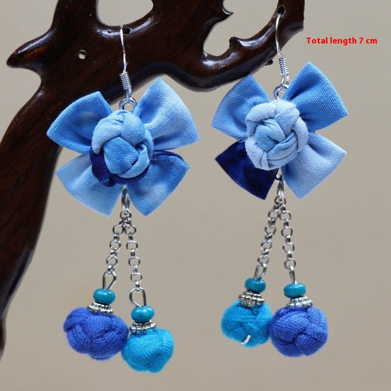 Ethnic Style Blue Dyed Handmade Fabric Earrings