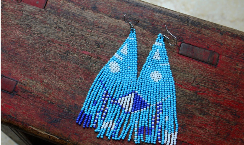 Handmade Beading Handmade Bohemian ethnic holiday tassel floral print earrings ear clips