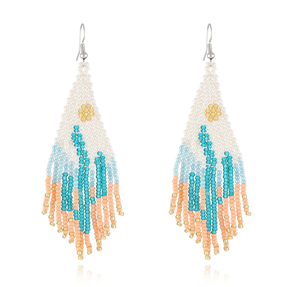 Beaded Ethnic Style Handmade Tassel Bead Earrings