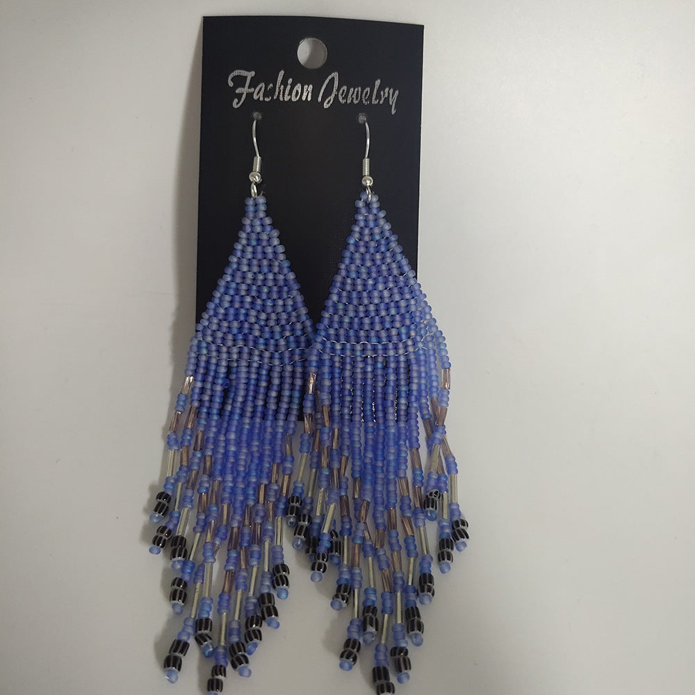 Handmade Rice Bead Tassel Earrings