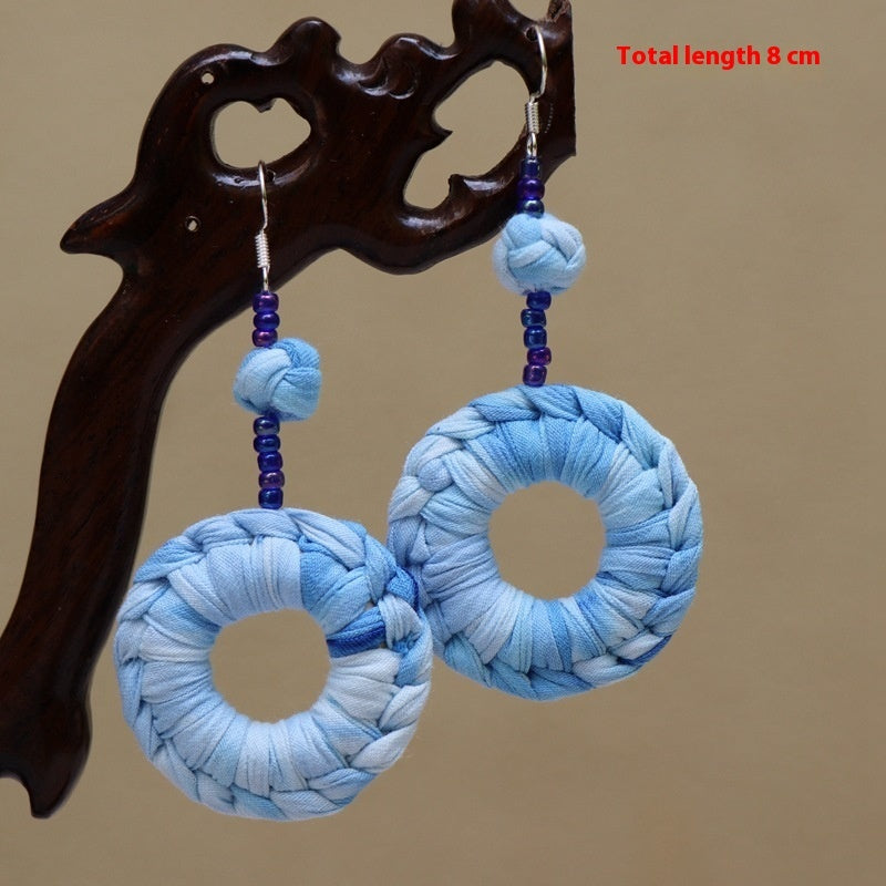 Ethnic Style Blue Dyed Handmade Fabric Earrings