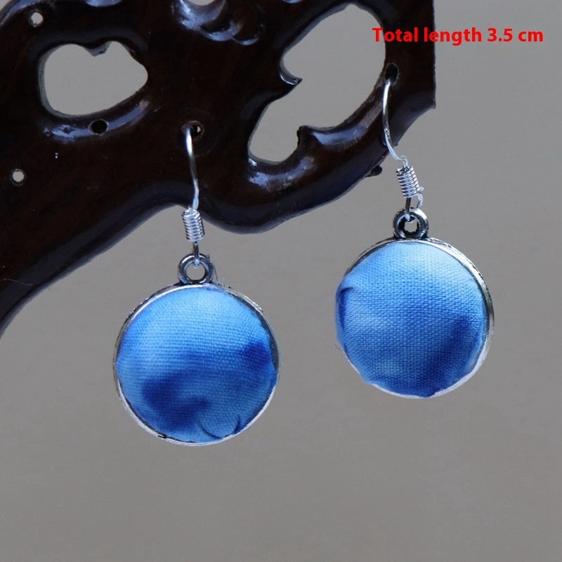 Ethnic Style Blue Dyed Handmade Fabric Earrings