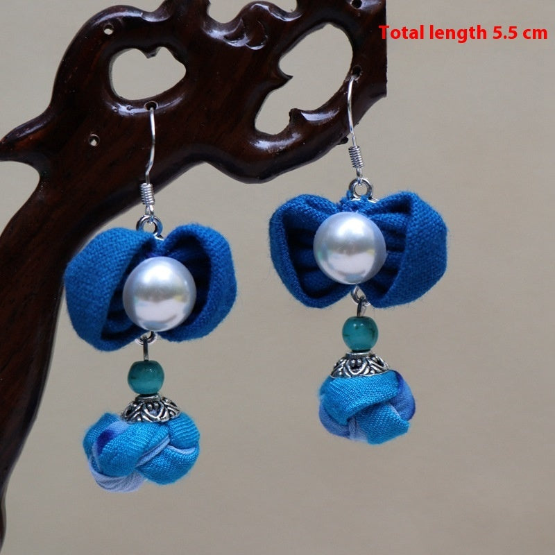 Ethnic Style Blue Dyed Handmade Fabric Earrings