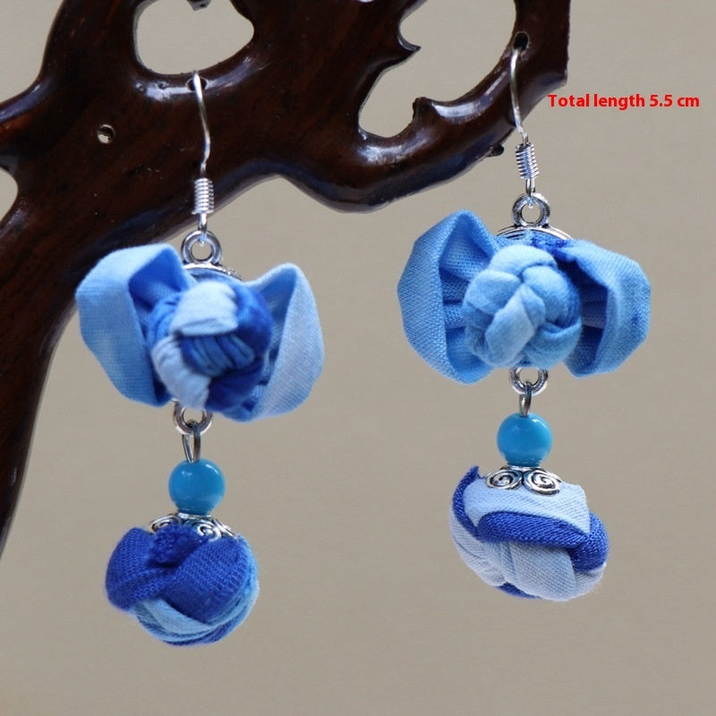 Ethnic Style Blue Dyed Handmade Fabric Earrings