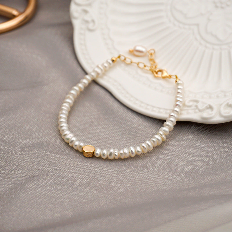 Handmade Pearl Flat Pearl Heart-shaped Bracelet