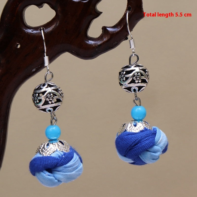 Ethnic Style Blue Dyed Handmade Fabric Earrings