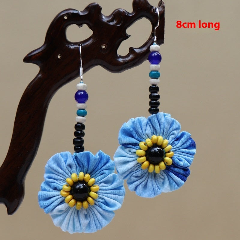 Ethnic Style Blue Dyed Handmade Fabric Earrings