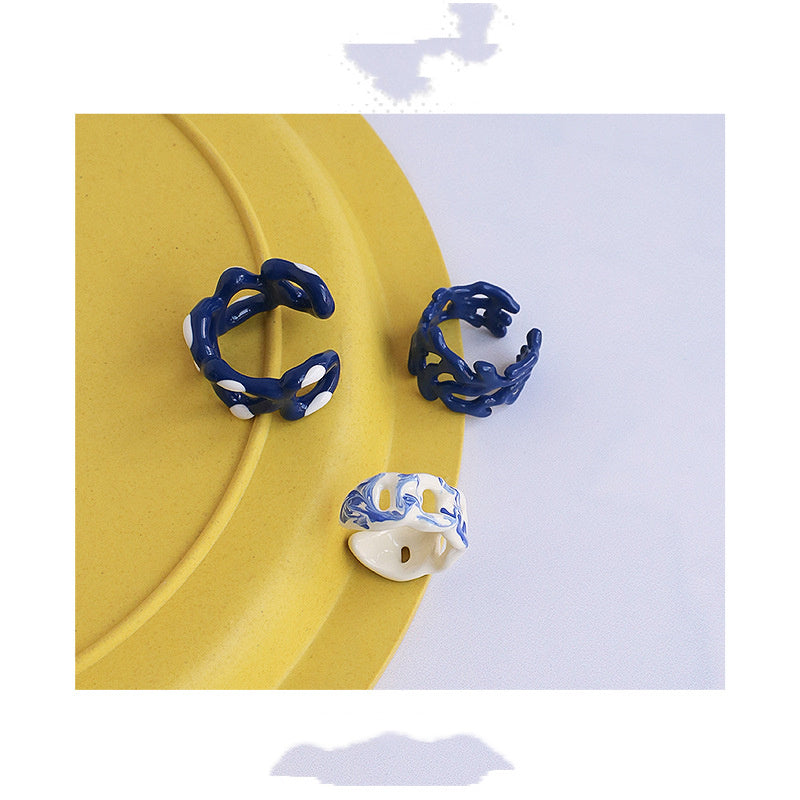 Handmade Dripping Oil Klein Blue Ring Women