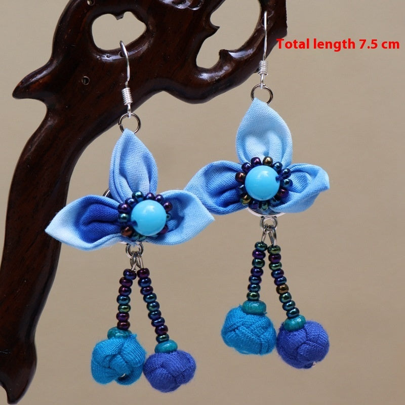 Ethnic Style Blue Dyed Handmade Fabric Earrings