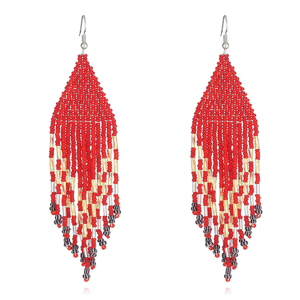 Handmade Rice Bead Tassel Earrings