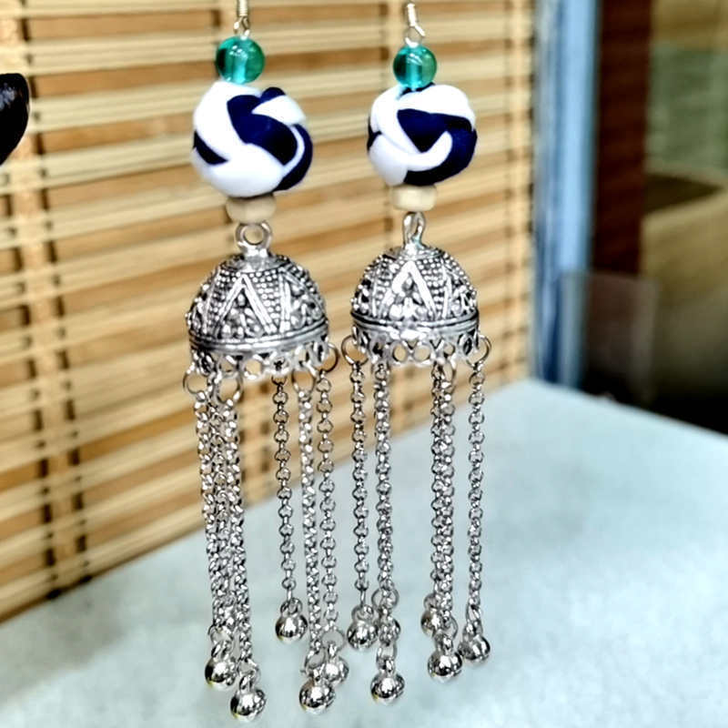 Ethnic Style Blue Dyed Handmade Fabric Earrings