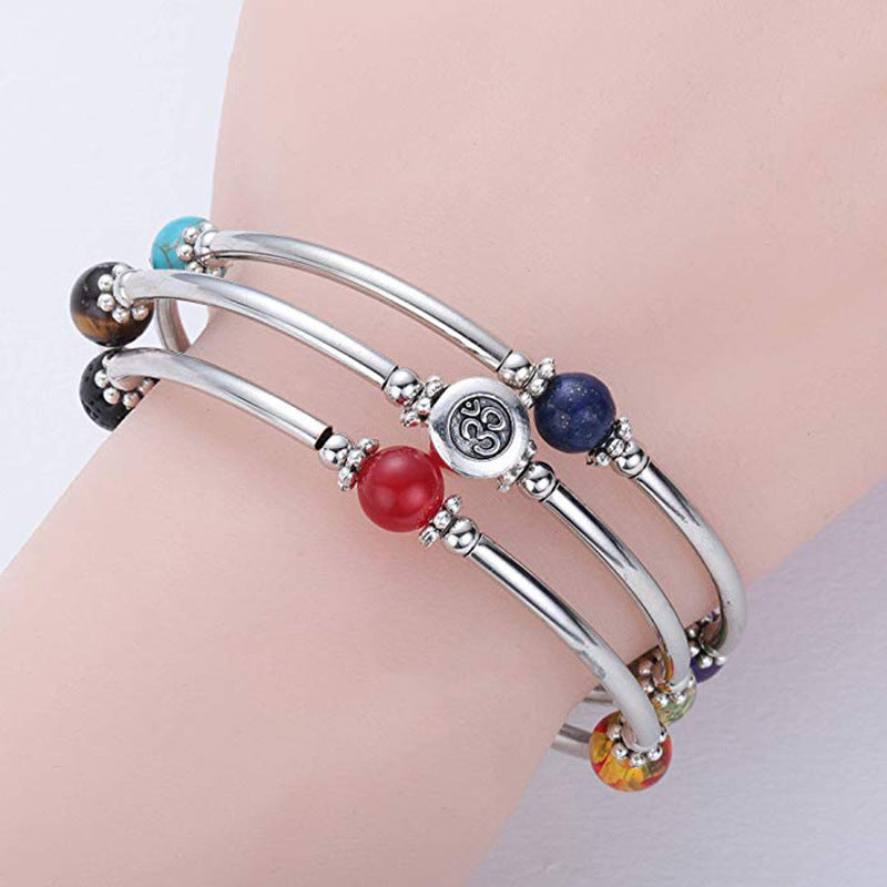 Handmade multi-turn winding bracelet natural stone