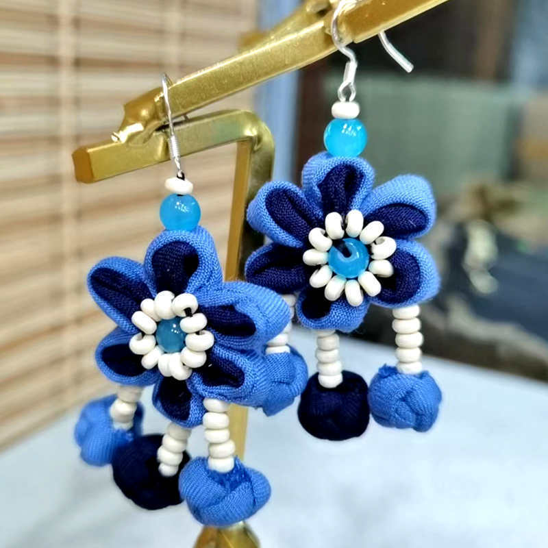 Ethnic Style Blue Dyed Handmade Fabric Earrings