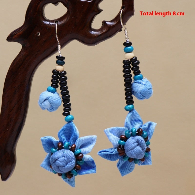 Ethnic Style Blue Dyed Handmade Fabric Earrings