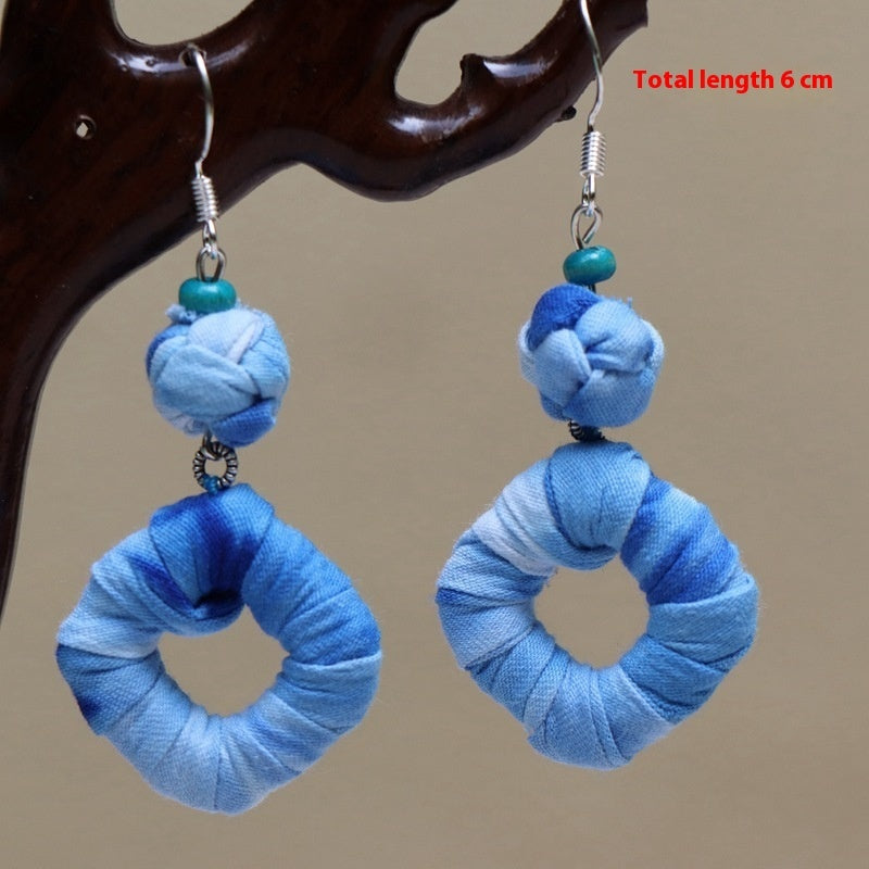 Ethnic Style Blue Dyed Handmade Fabric Earrings