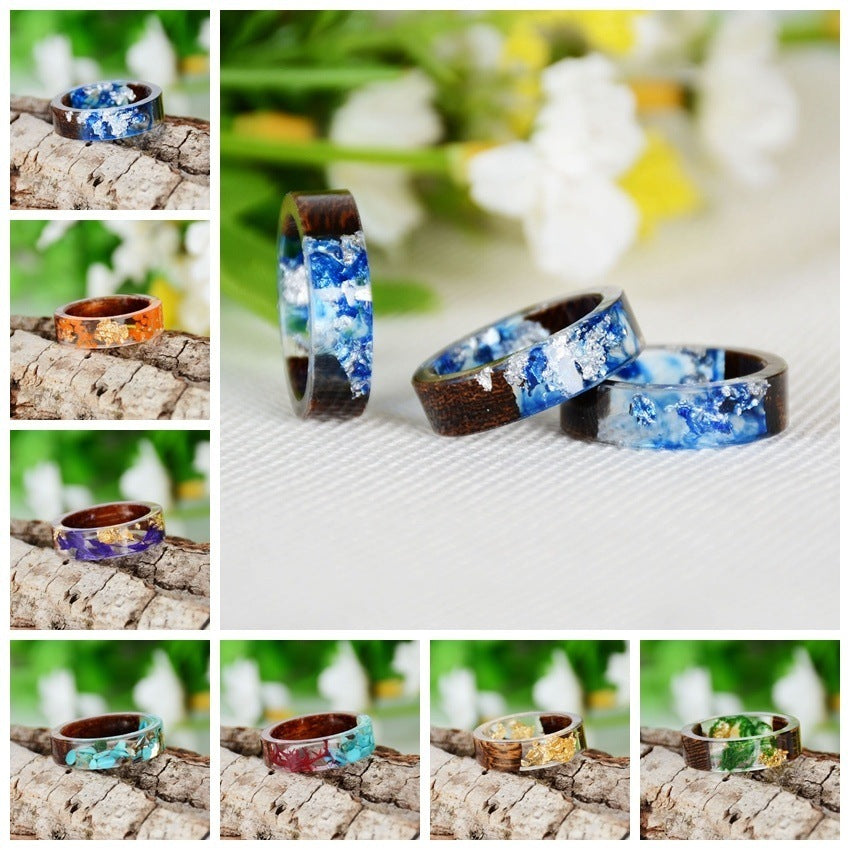 Fashion Handmade Dried Flower Epoxy Wood Resin Ring