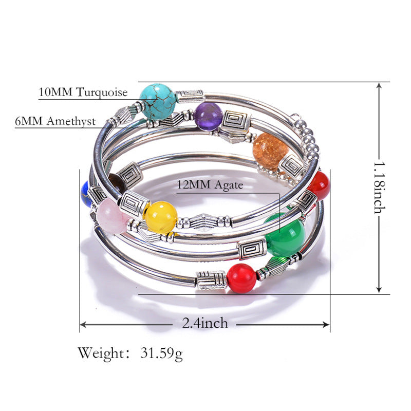 Handmade multi-turn winding bracelet natural stone