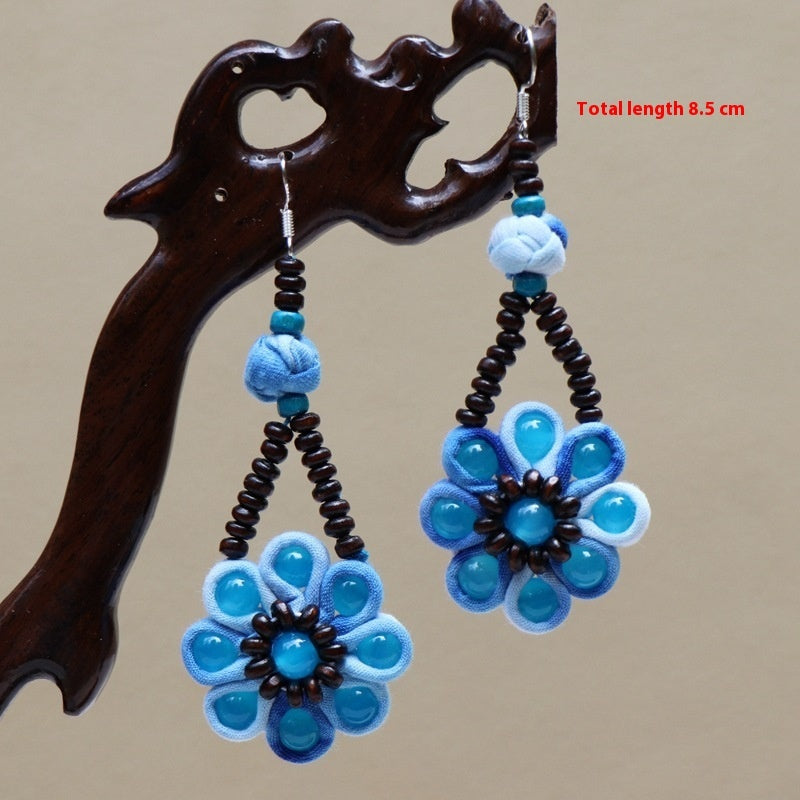 Ethnic Style Blue Dyed Handmade Fabric Earrings