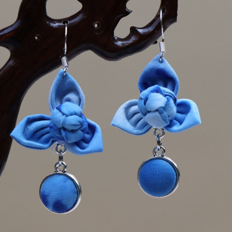 Ethnic Style Blue Dyed Handmade Fabric Earrings