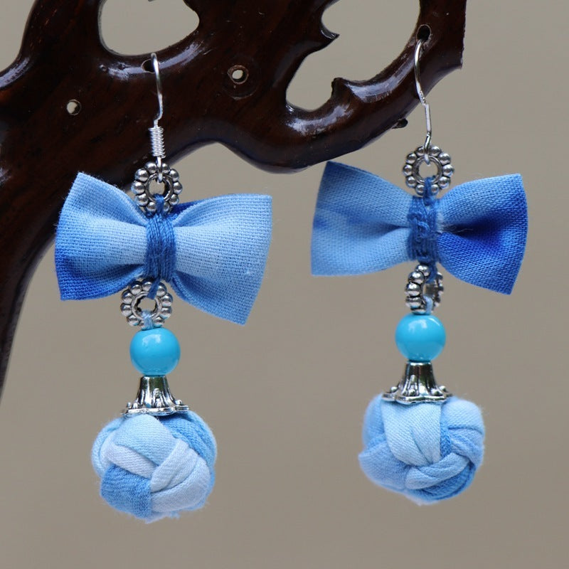 Ethnic Style Blue Dyed Handmade Fabric Earrings