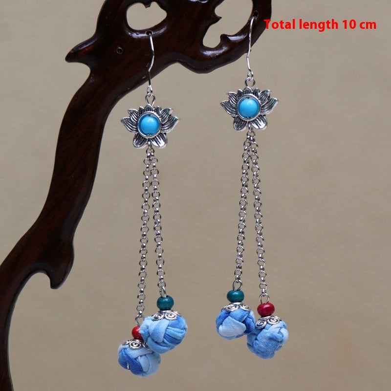 Ethnic Style Blue Dyed Handmade Fabric Earrings