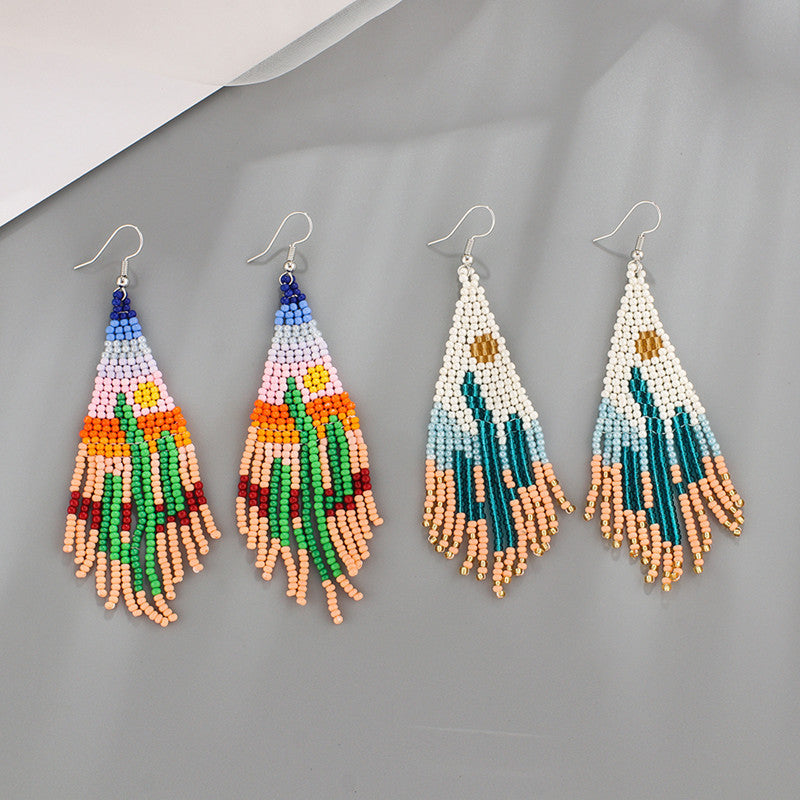 Beaded Ethnic Style Handmade Tassel Bead Earrings