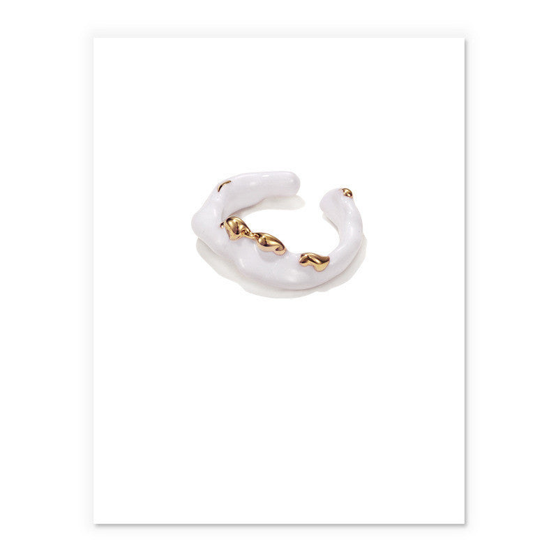 White Handmade Dripping Oil Ring Women