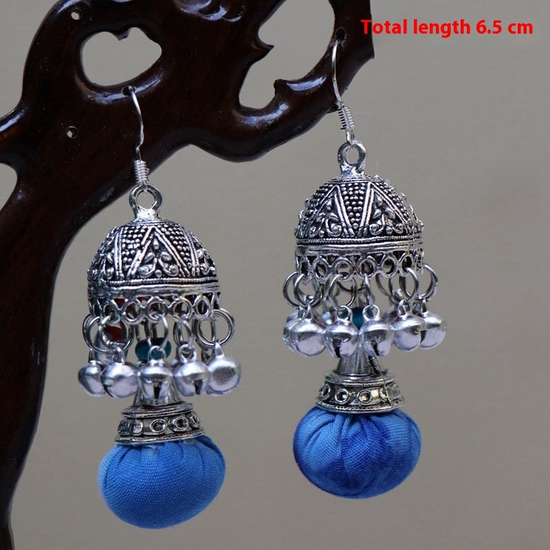 Ethnic Style Blue Dyed Handmade Fabric Earrings