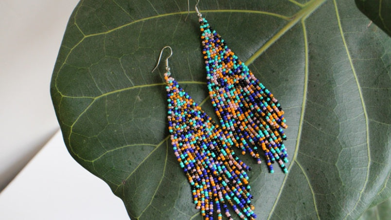 Handmade Beading Handmade Bohemian ethnic holiday tassel floral print earrings ear clips