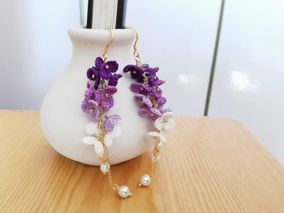 Handmade Lace Thread Micro Crochet Crushed Flower Earrings