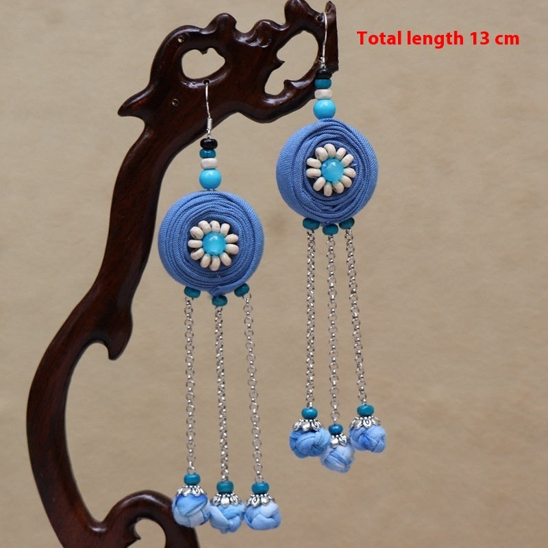 Ethnic Style Blue Dyed Handmade Fabric Earrings