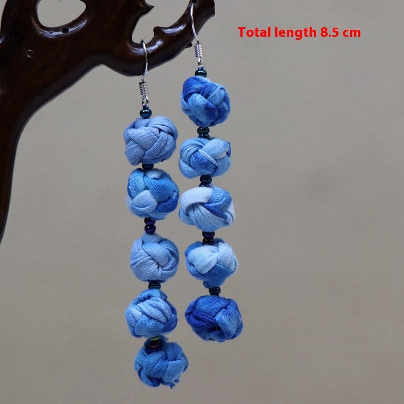 Ethnic Style Blue Dyed Handmade Fabric Earrings