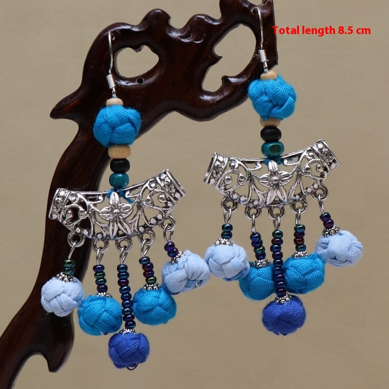 Ethnic Style Blue Dyed Handmade Fabric Earrings