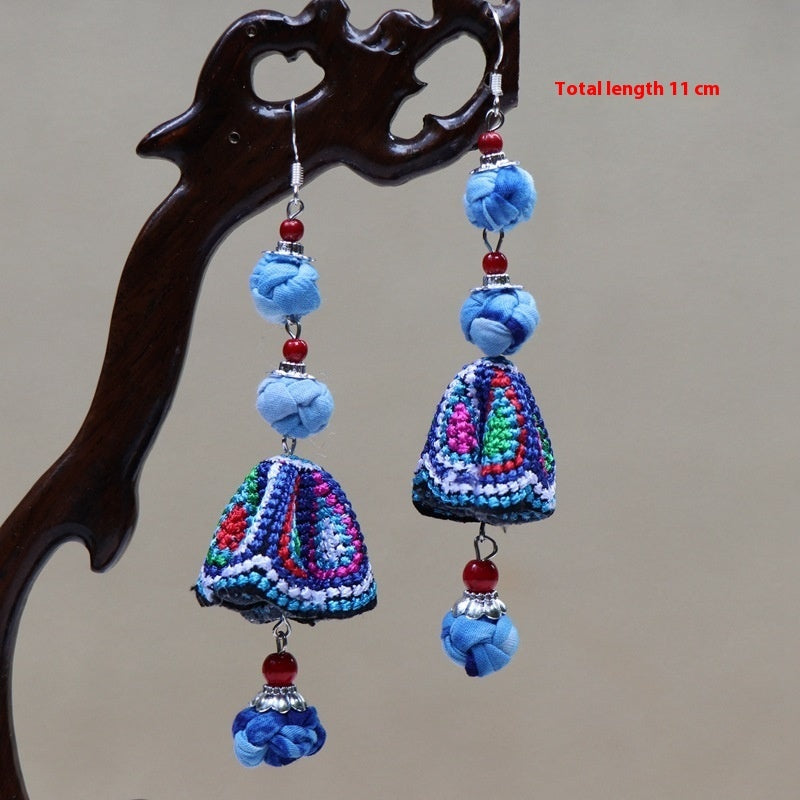 Ethnic Style Blue Dyed Handmade Fabric Earrings