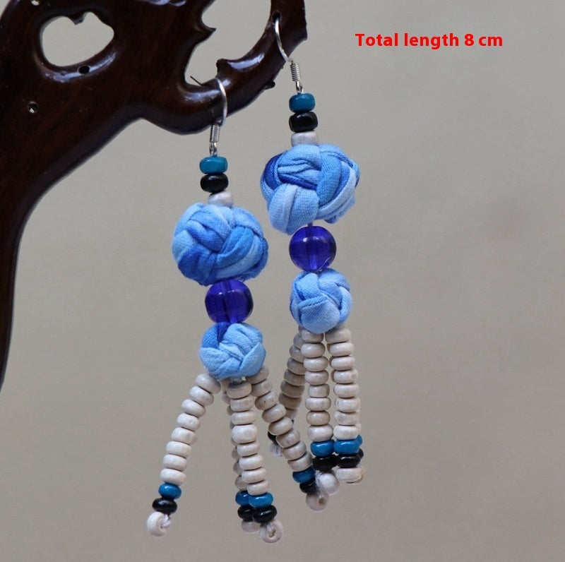 Ethnic Style Blue Dyed Handmade Fabric Earrings